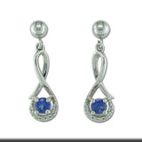 14K White Gold Blue Sapphire/Diamond Earrings with Ball Post