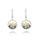 Sterling Silver /14K Yellow Gold Graduated Blue Sapphire Starfish Earrings
