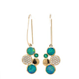 14K Diamond, Emerald, & Opal Bubble Style Earrings